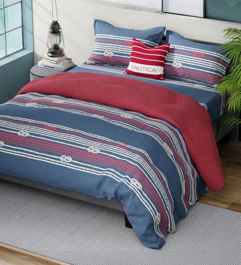 4 Pcs Bradford Ornamental Red & Blue 100% Cotton King Double Bedding Set